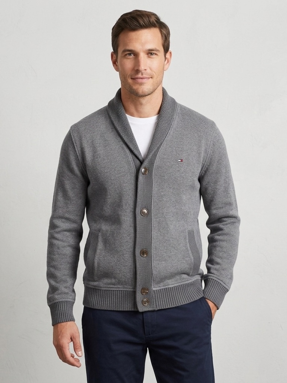 Tommy Hilfiger Gray Shawl Collar Cardigan Sweater Size Medium